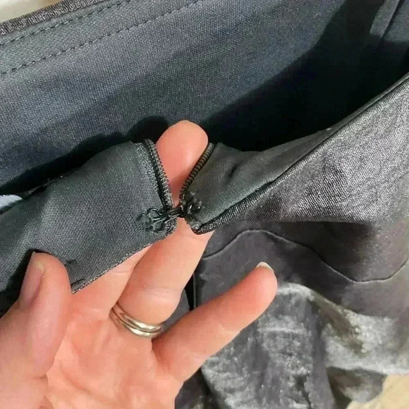 R&M Richards Tiered Embellished Dress Dark Gray Metallic Tank Dress back zip and - Picture 5 of 8